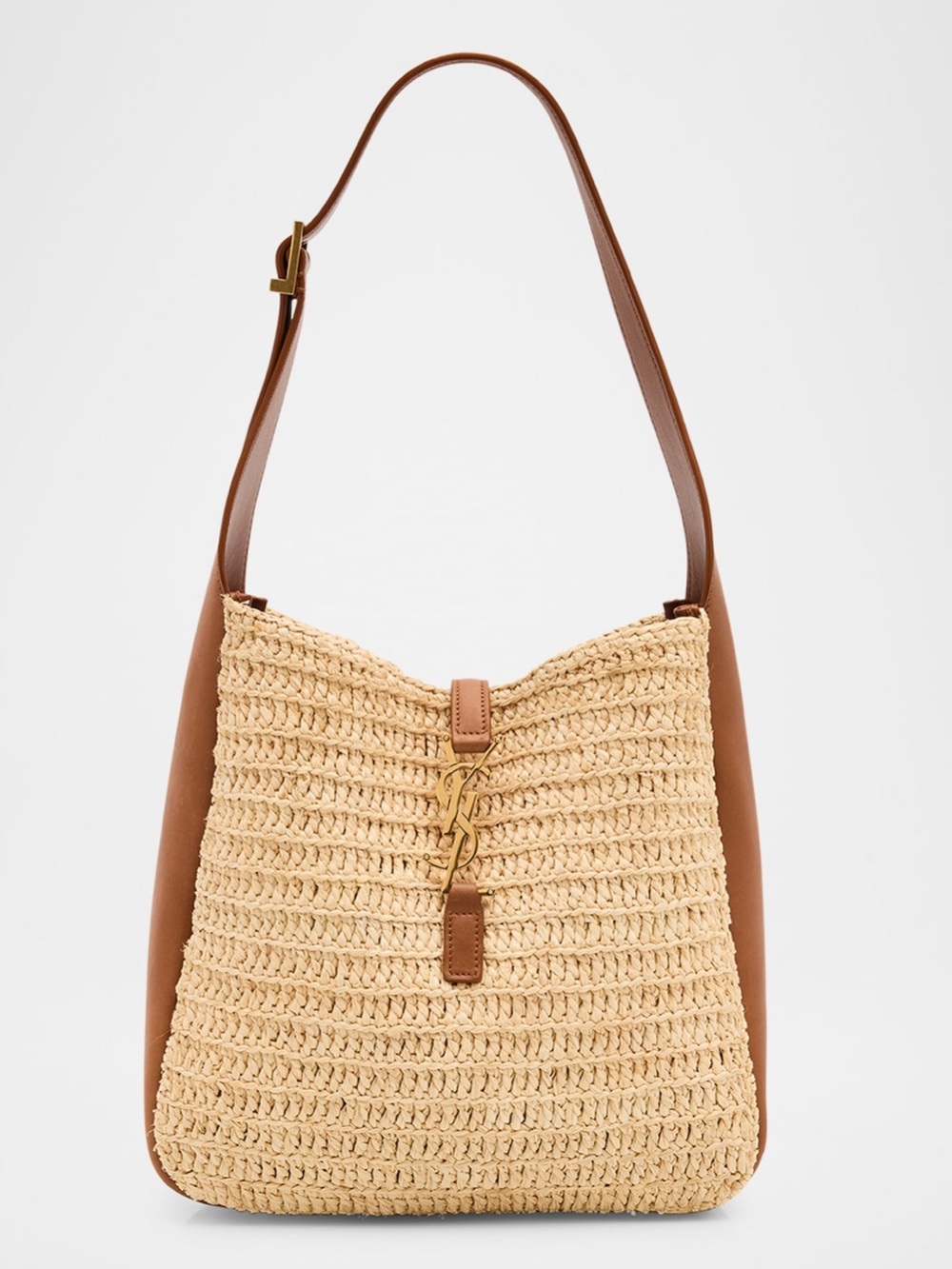 Saint Laurent Women Le 5 À 7 Supple Small Shoulder Bag in Raffia and Leather